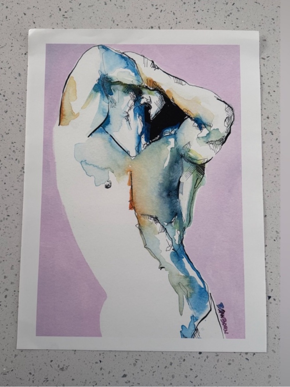 Brenden Sanborn Watercolor Male Figure Study Fine Art Print Purple 12x16